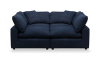  Sofa sectionnel modulaire de style cocon Eclipse 4 pièces en tissu d’apparence lin avec coussins réversibles en duvet et plumes - bleu marine