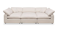  Sofa sectionnel modulaire de style cocon Eclipse 6 pièces en tissu d’apparence lin avec coussins réversibles en duvet et plumes - blanc lin