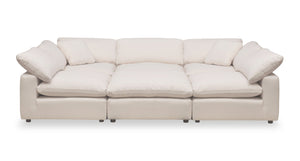 Sofa sectionnel modulaire de style cocon Eclipse 6 pièces en tissu d’apparence lin avec coussins réversibles en duvet et plumes - blanc lin