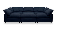  Sofa sectionnel modulaire de style cocon Eclipse 6 pièces en tissu d’apparence lin avec coussins réversibles en duvet et plumes - bleu marine