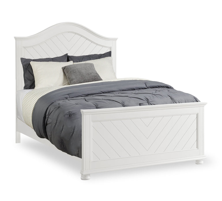 Ensemble de chambre à coucher Ella 5 pièces blanc avec lit à panneaux, commode et miroir - format lit double