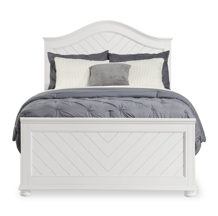 Ensemble de chambre à coucher Ella 5 pièces blanc avec lit à panneaux, commode et miroir - format lit double