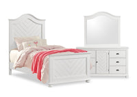  Ensemble de chambre à coucher Ella 5 pièces blanc avec lit à panneaux, commode et miroir - format lit simple