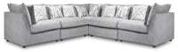  Sofa sectionnel modulaire Evolve 5 pièces en tissu apparence lin avec 3 fauteuils en coin - gris 