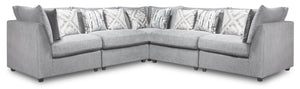 Sofa sectionnel modulaire Evolve 5 pièces en tissu apparence lin avec 3 fauteuils en coin - gris