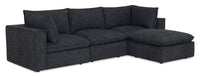  Sofa sectionnel modulaire Fusion 4 pièces en tissu de chenille gris anthracite avec coussins et pouf en duvet et plumes