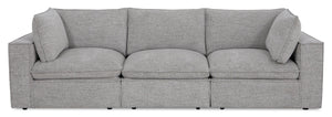 Sofa modulaire Fusion de 116,92 po en tissu de chenille gris argenté avec coussins de dossier amovibles en duvet et plumes