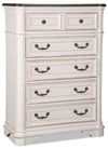 Commode verticale Grace de 38 po (L) x 52 po (H) à 5 tiroirs avec plateau de rangement à dessus relevable pour la chambre à coucher - blanc antique