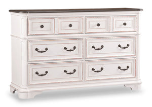 Commode Grace de 64 po (L) x 40 po (H) à 6 tiroirs pour la chambre à coucher - blanc antique