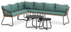 Sofa sectionnel Ibiza de Kort & Co. 6 pièces pour la terrasse à l’extérieur avec sofa sectionnel 4 pièces et 2 tables - osier en résine tressé à la main, résistant aux rayons UV et aux intempéries - gris foncé, naturel et vert