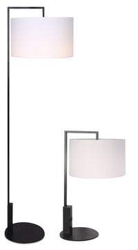 Ensemble 2 lampes Jax de Kort & Co. noir mat et doré avec recharge USB, 1 lampe à pied et 1 lampe de table