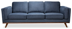 Sofa Kassia Kort & Co. de 90,6 po en tissu d'apparence lin bleu avec base et pattes en bois