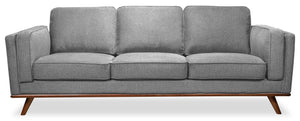 Sofa Kassia Kort & Co. de 90,6 po en tissu d'apparence lin gris avec base et pattes en bois