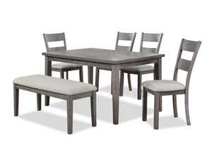 Ensemble de salle à manger Krew 6 pièces en mélamine avec table de 60 po (L), banc et 4 chaises - gris