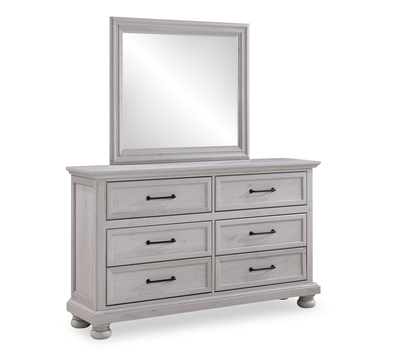 Ensemble de chambre à coucher Kylie 5 pièces sable avec lit de rangement, commode et miroir - format très grand lit