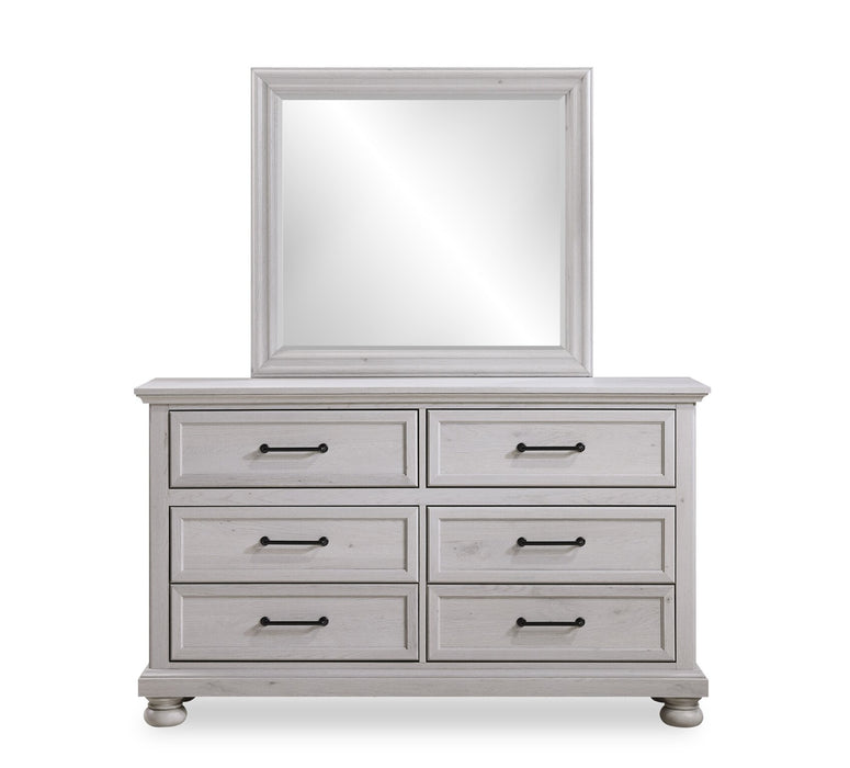 Ensemble de chambre à coucher Kylie 5 pièces sable avec lit de rangement, commode et miroir - format très grand lit