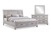 Ensemble de chambre à coucher Kylie 5 pièces sable avec lit de rangement, commode et miroir - format très grand lit