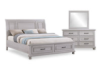  Ensemble de chambre à coucher Kylie 5 pièces sable avec lit de rangement, commode et miroir - format très grand lit