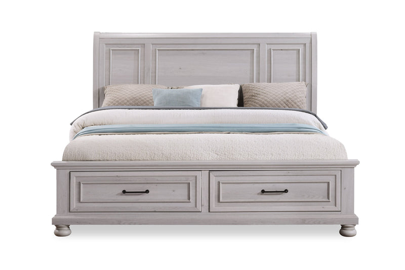 Ensemble de chambre à coucher Kylie 5 pièces sable avec lit de rangement, commode et miroir - format très grand lit