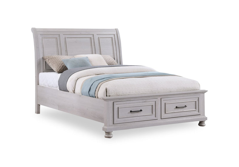 Ensemble de chambre à coucher Kylie 5 pièces sable avec lit de rangement, commode et miroir - format grand lit