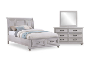 Ensemble de chambre à coucher Kylie 5 pièces gris avec lit de rangement, commode et miroir - format grand lit