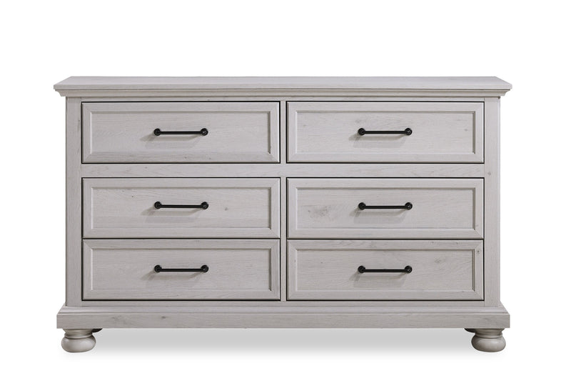 Ensemble de chambre à coucher Kylie 5 pièces sable avec lit de rangement, commode et miroir - format grand lit