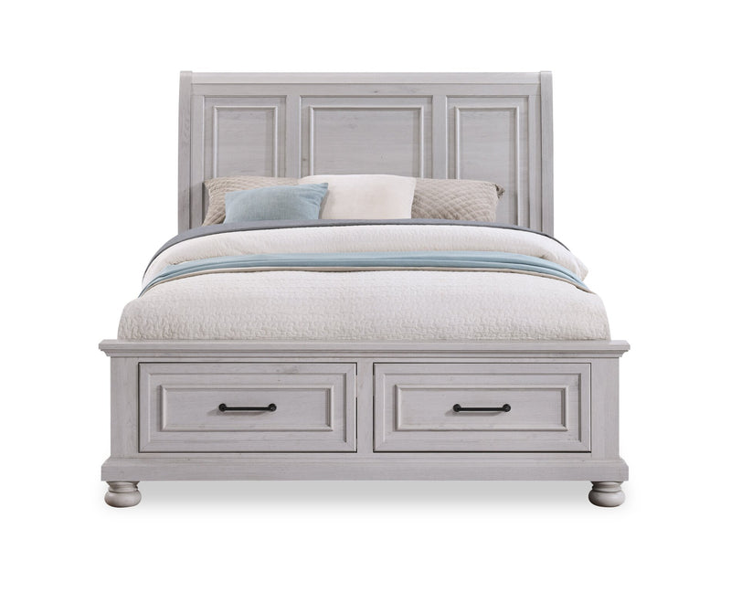 Ensemble de chambre à coucher Kylie 5 pièces sable avec lit de rangement, commode et miroir - format grand lit