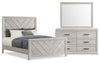Ensemble de chambre à coucher Lark 5 pièces blanc rustique avec lit à panneaux, commode et miroir - format grand lit