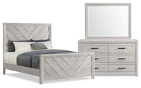  Ensemble de chambre à coucher Lark 5 pièces blanc rustique avec lit à panneaux, commode et miroir - format grand lit