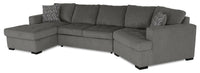  Sofa-lit sectionnel enveloppant de droite Legend 3 pièces fabriqué au Canada en tissu de chenille avec fauteuil long - brun étain