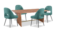  Ensemble de salle à manger Malta de Kort & Co. 5 pièces en acacia avec table de 79 po (L), 4 chaises Bay et fini doré - turquoise