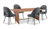  Ensemble de salle à manger Malta de Kort & Co. 5 pièces en acacia avec table de 79 po (L), 4 chaises Bay et fini doré - anthracite