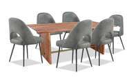  Ensemble de salle à manger Malta de Kort & Co. 7 pièces en acacia avec table de 79 po (L), 6 chaises Bay et fini doré - gris