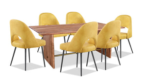 Ensemble de salle à manger Malta de Kort & Co. 7 pièces en acacia avec table de 79 po (L), 6 chaises Bay et fini doré - jaune