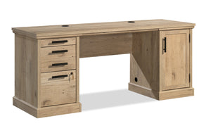 Bureau de style bahut Mason Peak de 71,10 po de qualité commerciale à 3 tiroirs avec armoire - chêne clair