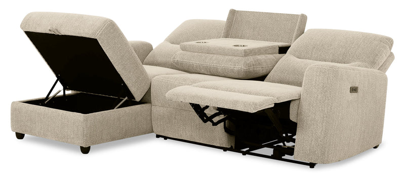 Sofa sectionnel de gauche à inclinaison électrique Meadow 2 pièces en tissu de chenille avec fauteuil long de rangement - taupe