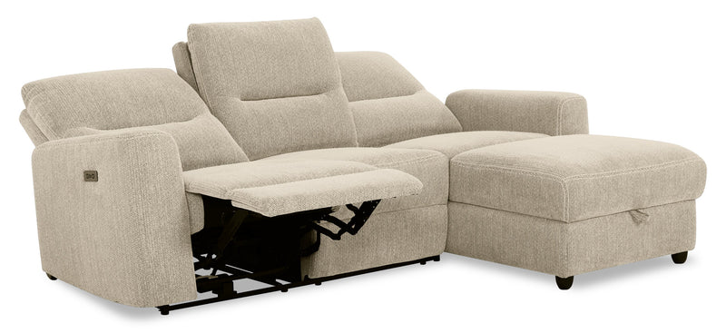 Sofa sectionnel de droite à inclinaison électrique Meadow 2 pièces en tissu de chenille avec fauteuil long de rangement - taupe