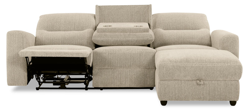 Sofa sectionnel de droite à inclinaison électrique Meadow 2 pièces en tissu de chenille avec fauteuil long de rangement - taupe