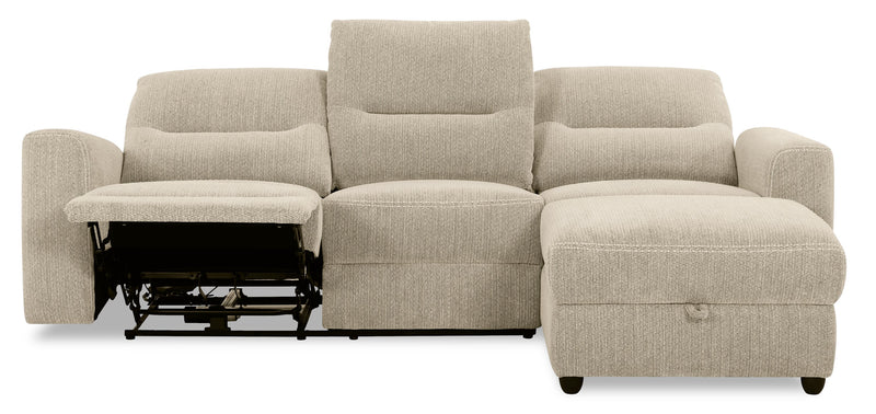 Sofa sectionnel de droite à inclinaison électrique Meadow 2 pièces en tissu de chenille avec fauteuil long de rangement - taupe