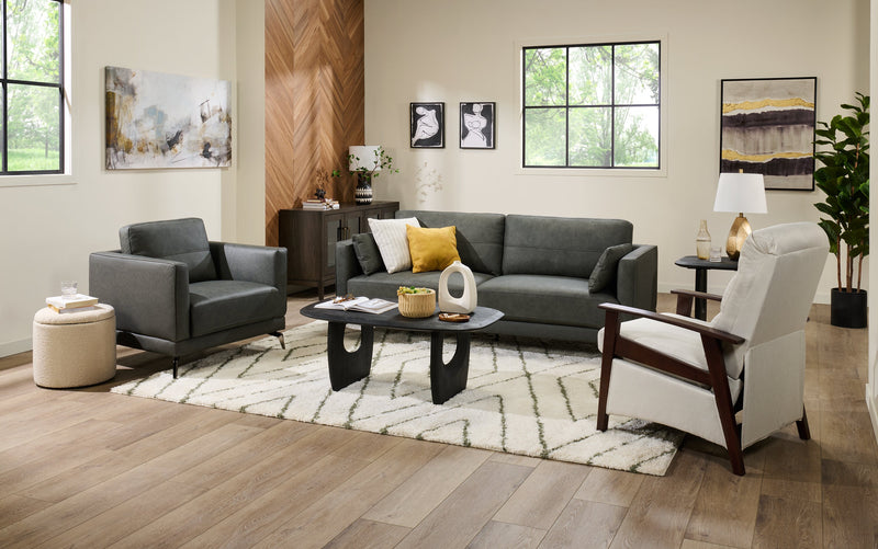 Fauteuil Melrose de 36,5 po en cuir véritable de qualité supérieure avec pattes en métal - gris