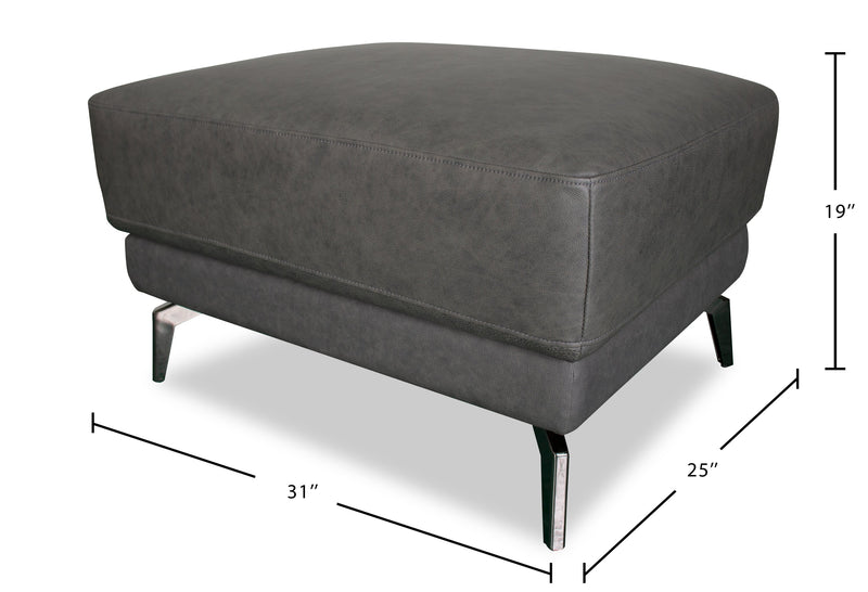 Pouf Melrose de 31 po en cuir véritable de qualité supérieure avec pattes en métal - gris