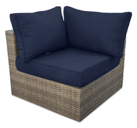  Fauteuil en coin Naples pour la terrasse à l’extérieur - osier en résine tressé à la main, résistant aux rayons UV et aux intempéries - naturel et bleu