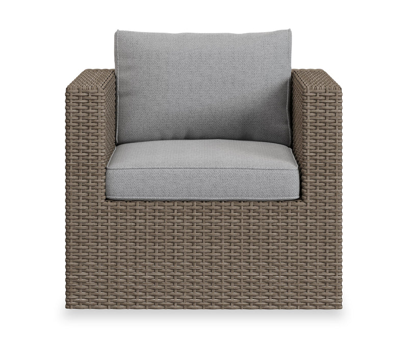 Ensemble Naples 7 pièces pour la terrasse à l’extérieur avec 3 fauteuils en coin, 2 fauteuils sans accoudoirs, fauteuil pour la terrasse et pouf - osier en résine tressé à la main, résistant aux rayons UV et aux intempéries - naturel et gris