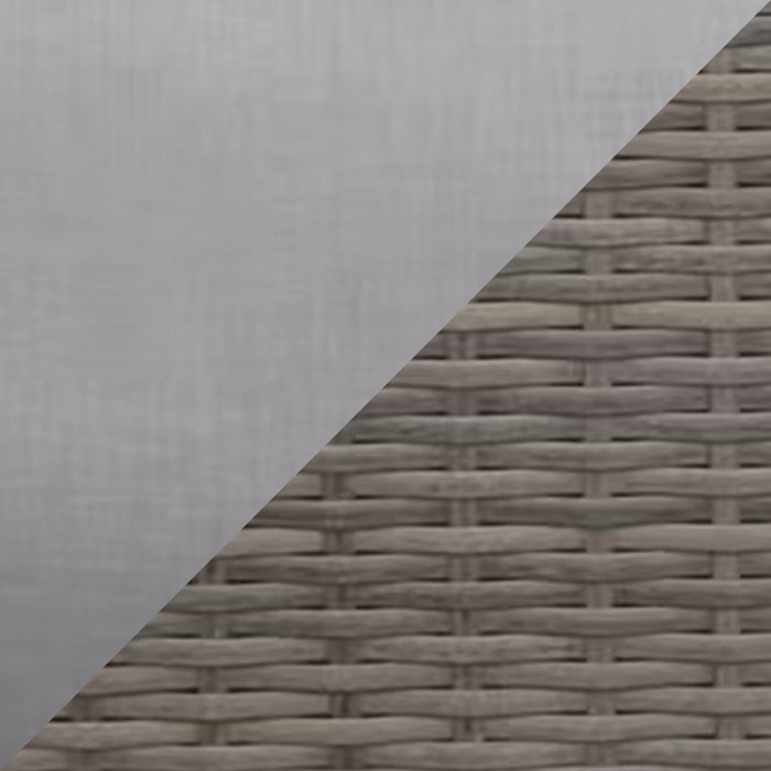 Ensemble Naples 7 pièces pour la terrasse à l’extérieur avec 3 fauteuils en coin, 2 fauteuils sans accoudoirs, fauteuil pour la terrasse et pouf - osier en résine tressé à la main, résistant aux rayons UV et aux intempéries - naturel et gris