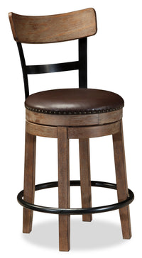  Tabouret Otis de hauteur comptoir en tissu de cuir végétalien et en métal avec siège pivotant - brun