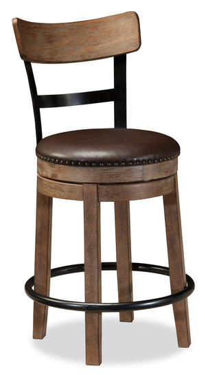 Tabouret Otis de hauteur comptoir en tissu de cuir végétalien et en métal avec siège pivotant - brun