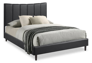 Lit plateforme rembourré Paseo en tissu de cuir végétalien noire - format grand lit