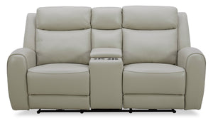 Causeuse à inclinaison électrique Reign de 78 po en cuir véritable de qualité supérieure avec console - taupe clair de lune Deltona