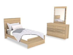 Ensemble de chambre à coucher Riley 5 pièces avec lit à panneaux, commode et miroir, fabriqué au Canada, naturel - format lit simple