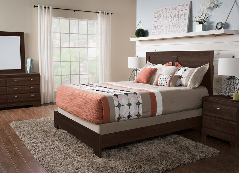 Ensemble de chambre à coucher Yorkdale 5 pièces avec lit à panneau, commode et miroir, brun - format grand lit